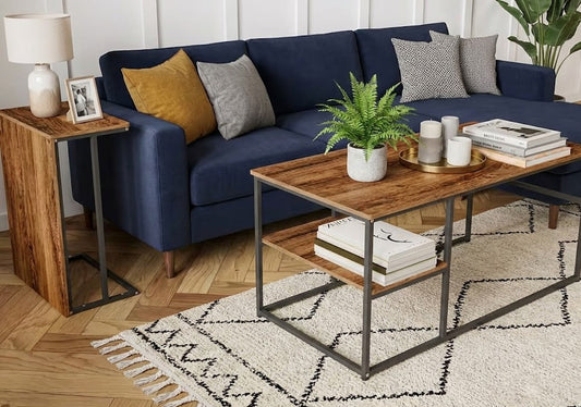 Table Basse Design Rectangulaire à Niveaux – Finition Effet Marbre ou Bois