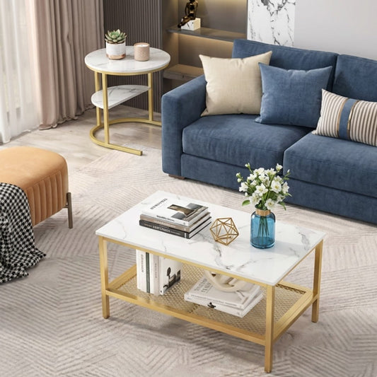 Table de Salon "Élysée" – Double Plateau Aspect Marbre