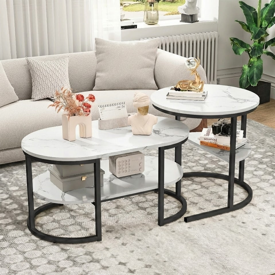 Duo de Tables "Rivoli" – Design Ovale et Rond avec Rangement