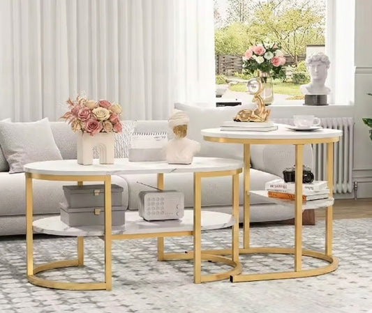 Duo de Tables "Rivoli" – Design Ovale et Rond avec Rangement