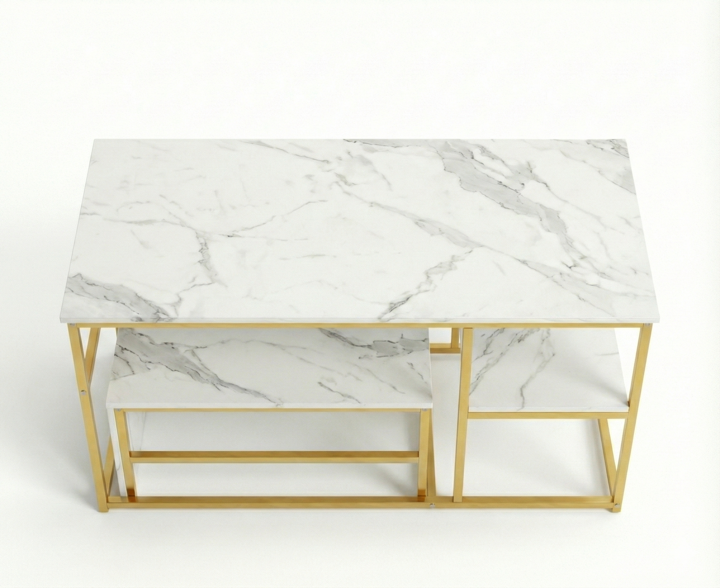 Table Basse Design Rectangulaire à Niveaux – Finition Effet Marbre ou Bois
