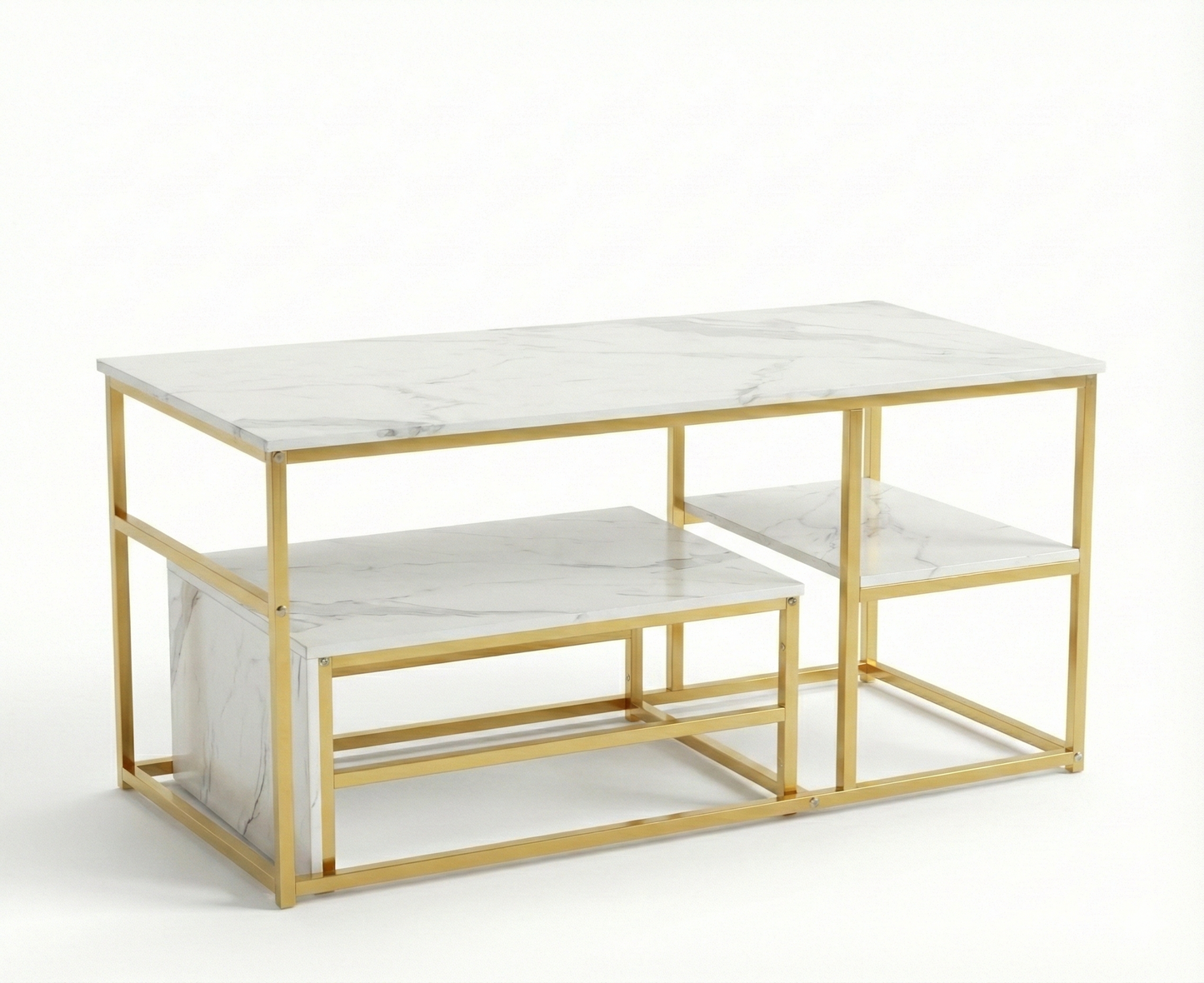 Table Basse Design Rectangulaire à Niveaux – Finition Effet Marbre ou Bois