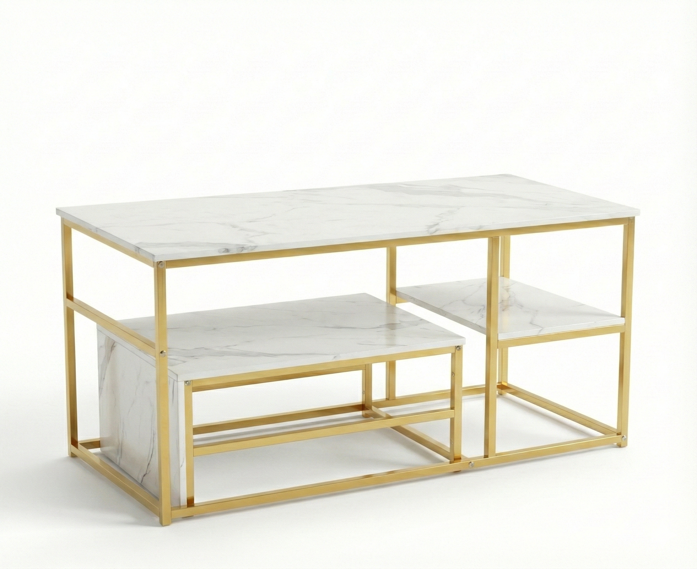 Table Basse Design Rectangulaire à Niveaux – Finition Effet Marbre ou Bois