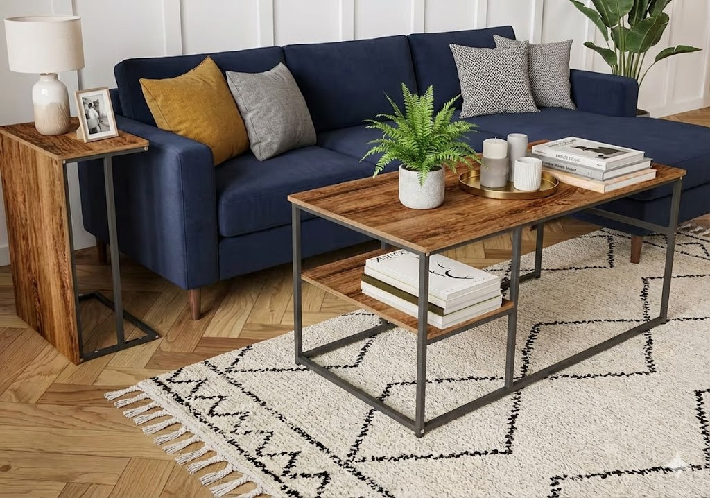 Table Basse Design Rectangulaire à Niveaux – Finition Effet Marbre ou Bois