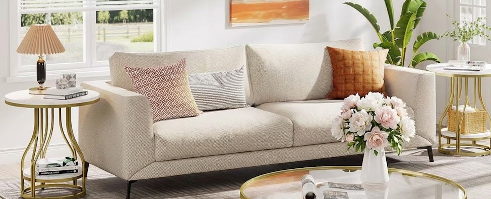 Table d'Appoint Ronde "Montaigne" – Double Plateau Effet Marbre & Structure Métal Doré – Chevet Design