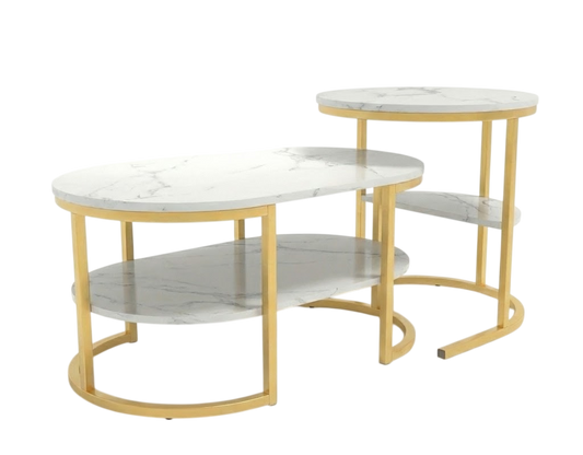 Duo de Tables "Rivoli" – Design Ovale et Rond avec Rangement
