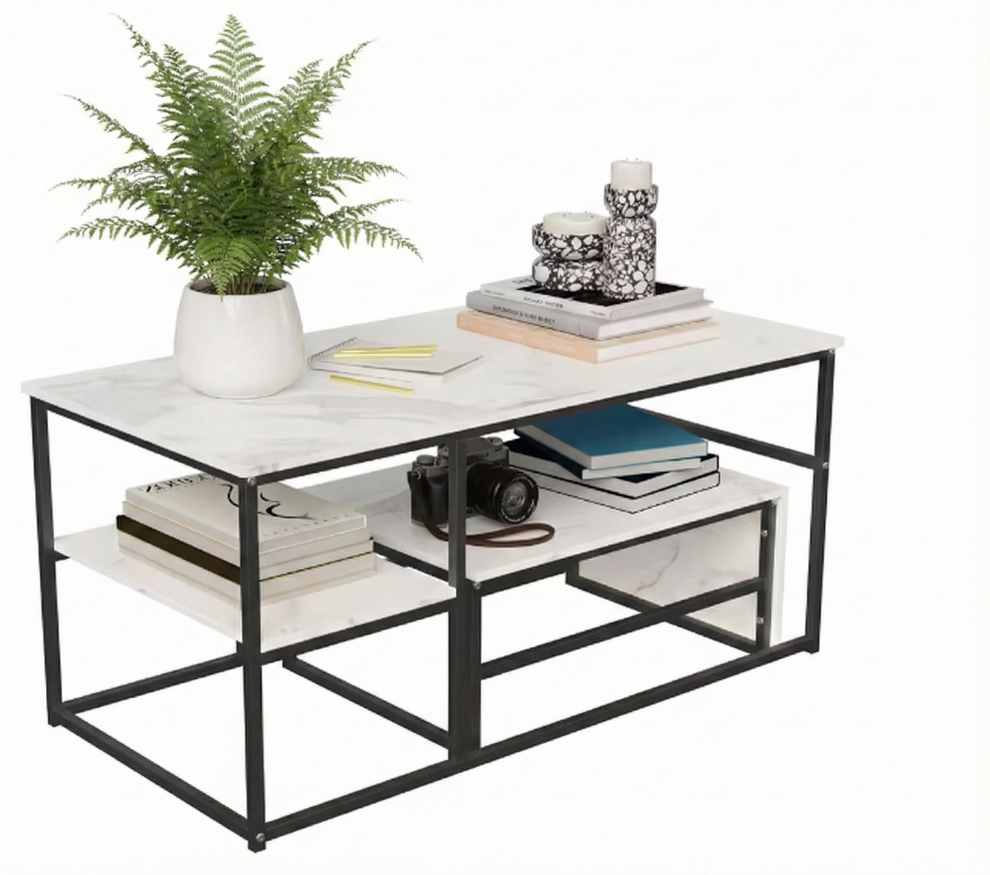 Table Basse Design Rectangulaire à Niveaux – Finition Effet Marbre ou Bois