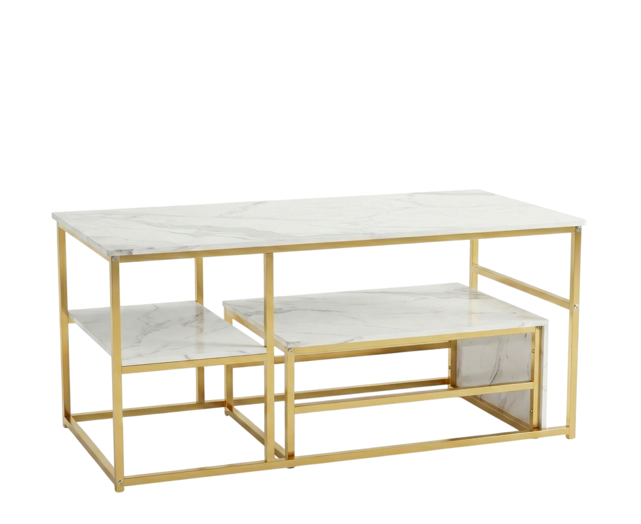 Table Basse Design Rectangulaire à Niveaux – Finition Effet Marbre ou Bois