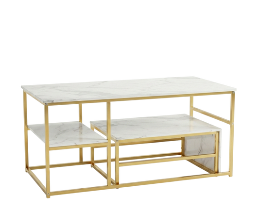 Table Basse Design Rectangulaire à Niveaux – Finition Effet Marbre ou Bois