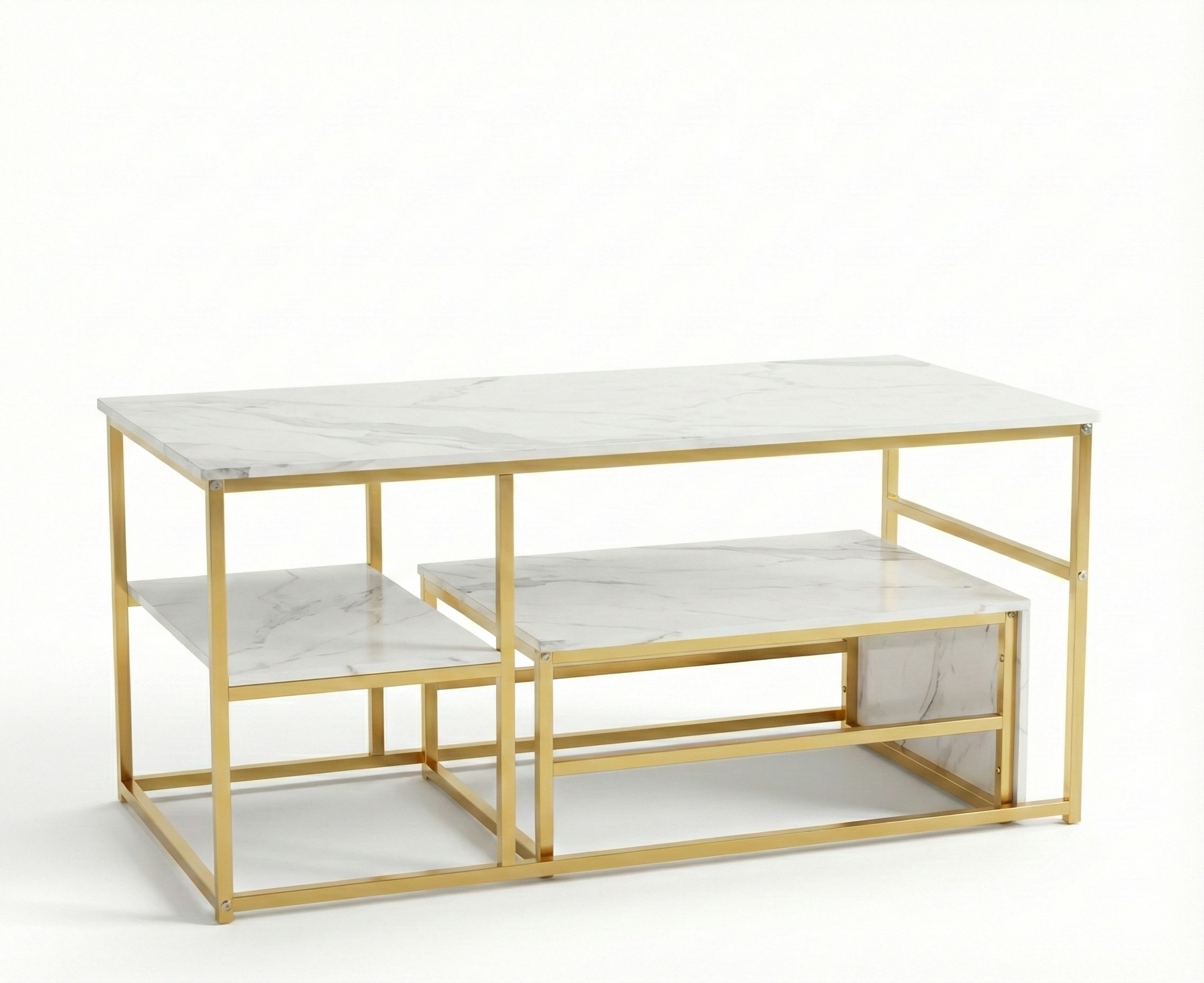 Table Basse Design Rectangulaire à Niveaux – Finition Effet Marbre ou Bois