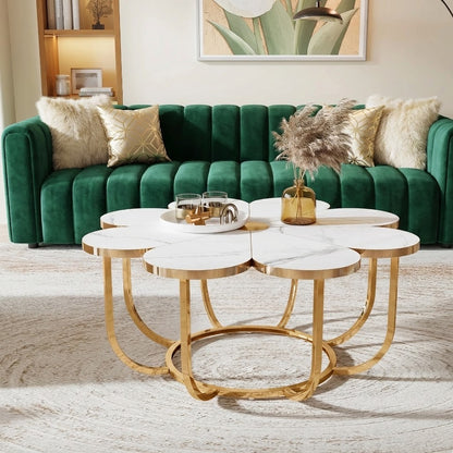 Table de Salon Design Pétale - Blanc & Or